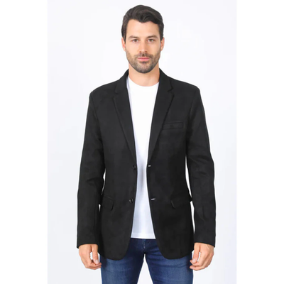 Mens Double Button Faux Suede Black Blazer