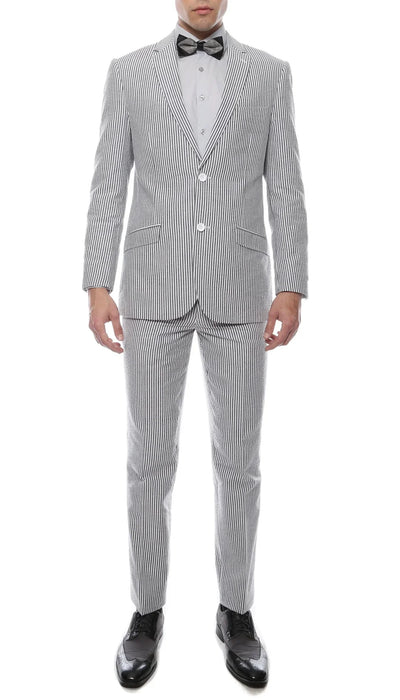Men's Slim Fit Two Button Black Seersucker Suit