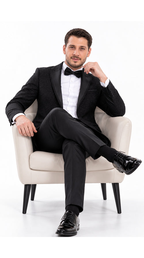 Mens Black Tuxedo - New Year Christmas Sequin Sparkly Shiny Holiday Dinner Jacket + Pants