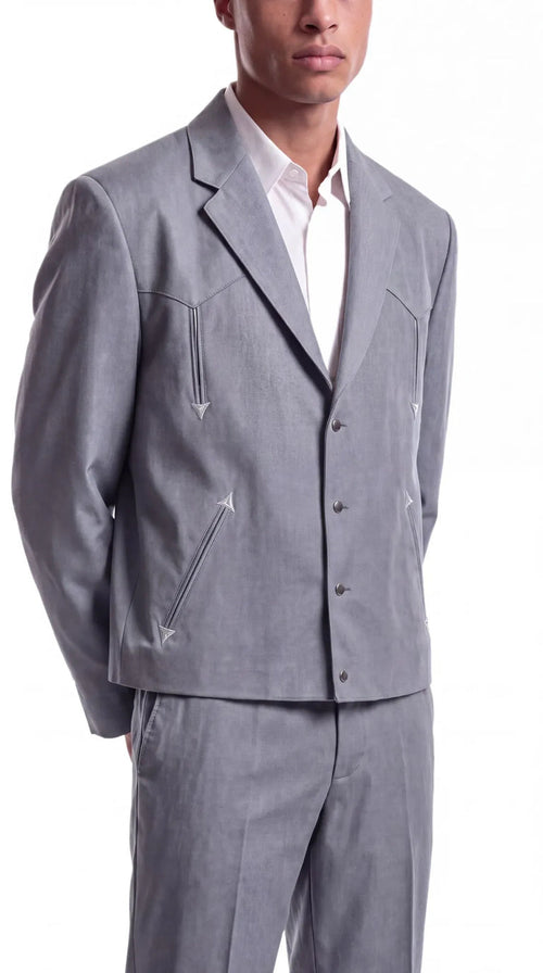 Men's Grey Western Suit β Classic 2-Piece Tailored Jacket & Trousers Set