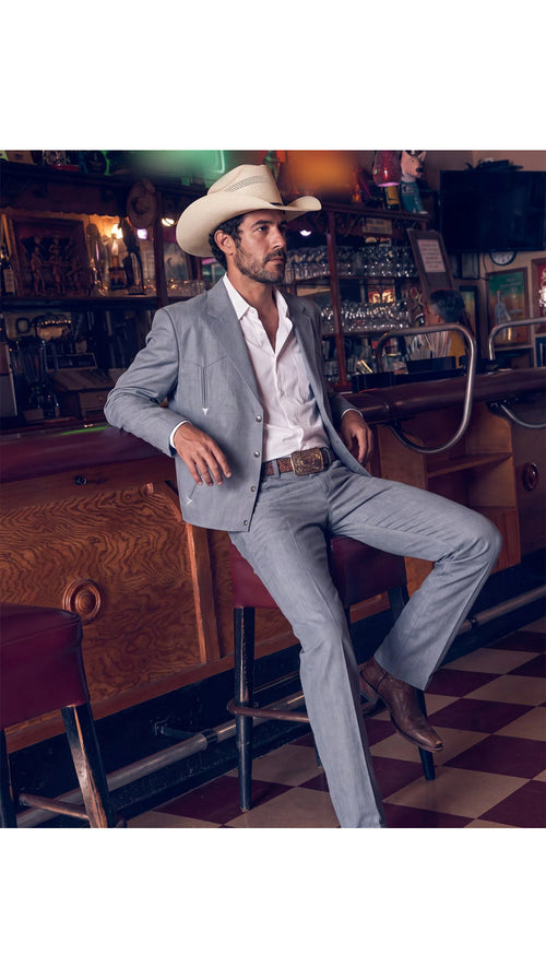Men's Grey Western Suit β Classic 2-Piece Tailored Jacket & Trousers Set