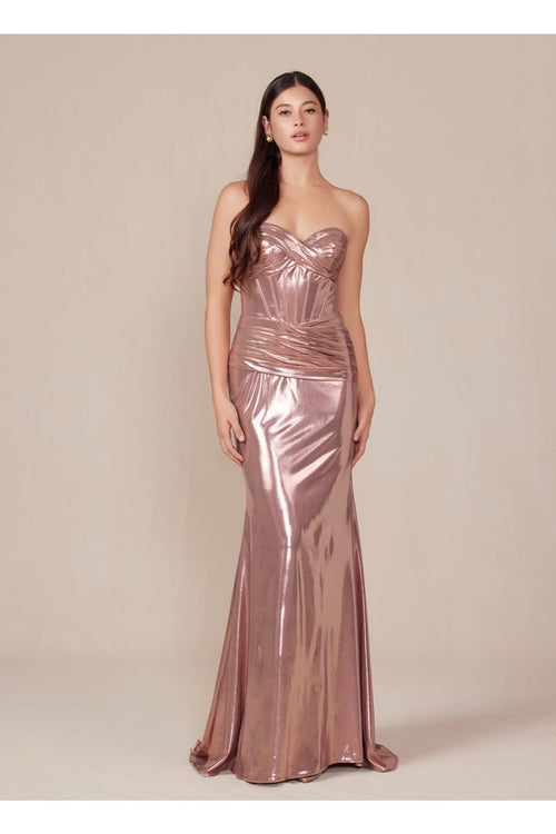 Nox Anabel T1499 Prom Formal Strapless Metallic Long Sheath Gown