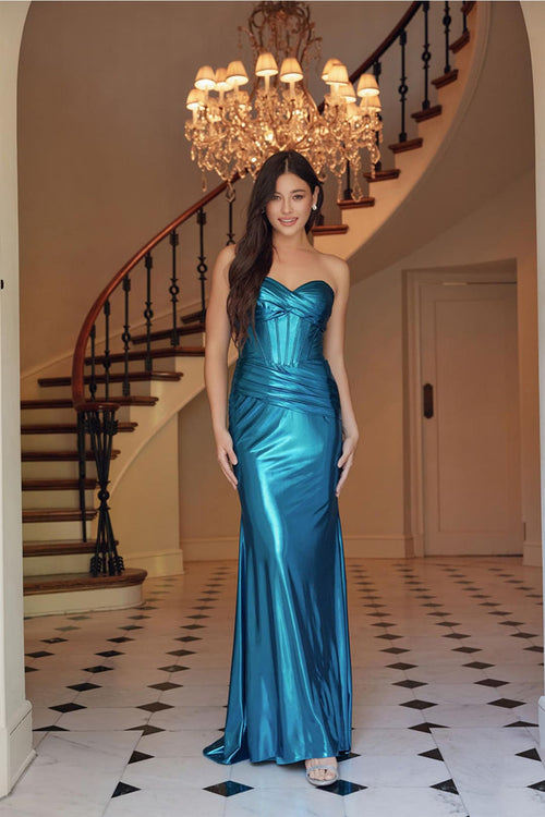 Nox Anabel T1499 Prom Formal Strapless Metallic Long Sheath Gown