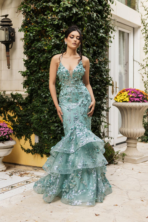 Prom Dress Plunging V-Neck Beaded Formal Gown By Royal Queen RQ8148