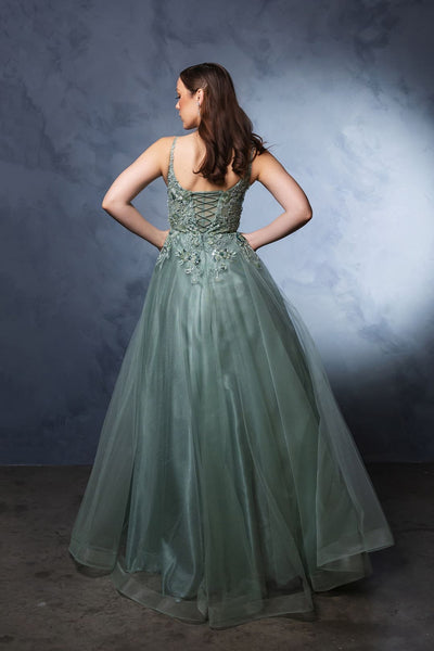 Prom Dress Sleeveless Plunging Neck Gala Gown By May Queen MQ2135