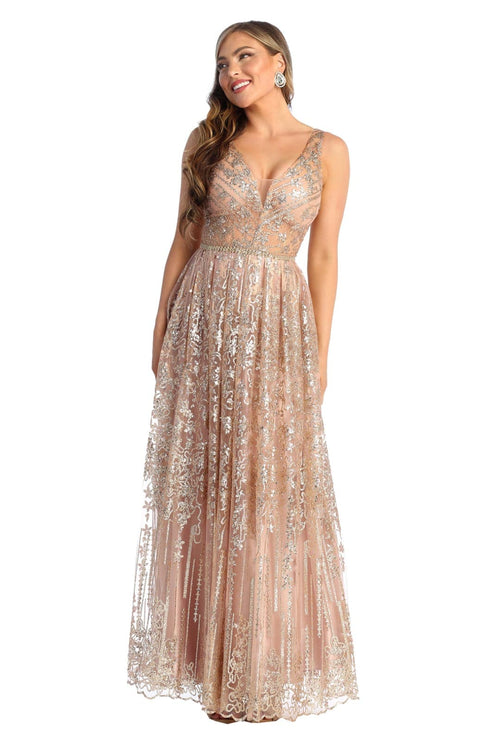 Sleeveless Glitter Prom Dress Long A-line Formal Evening Gown