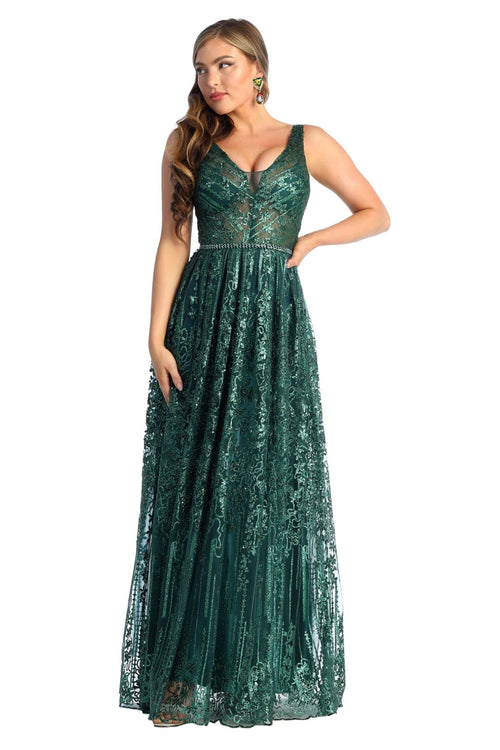 Sleeveless Glitter Prom Dress Long A-line Formal Evening Gown