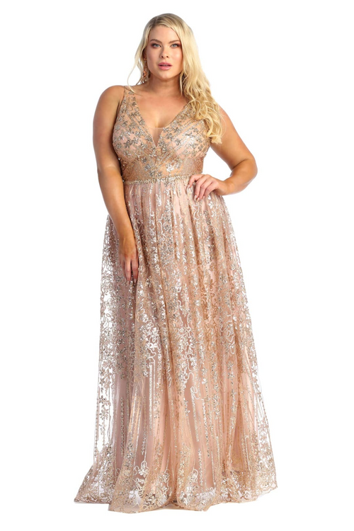 Sleeveless Glitter Prom Dress Long A-line Formal Evening Gown