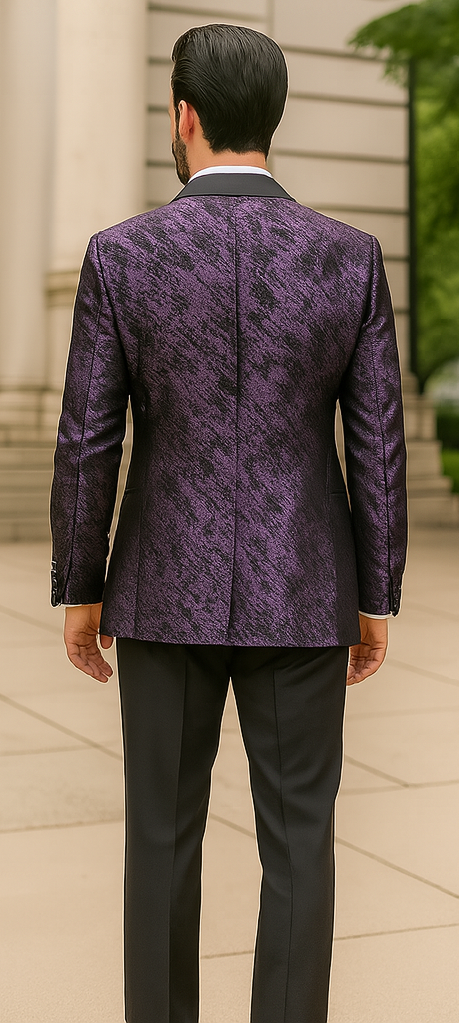 Purple Double Breasted Rough Streak Pattern Satin Peak Lapel Stacy Adams Men's Jacket