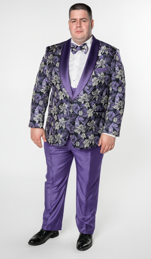 Purple Floral Tuxedo Set with Shawl Lapel β Wedding & Prom