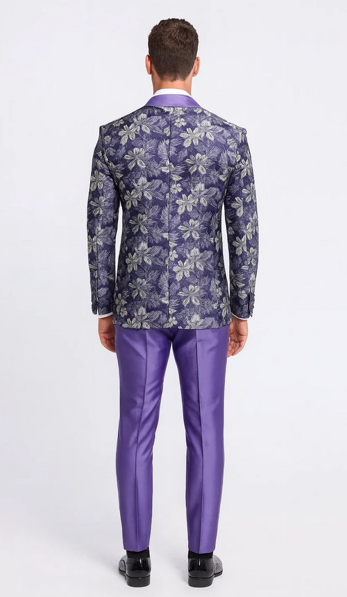 Purple Floral Tuxedo Set with Shawl Lapel β Wedding & Prom