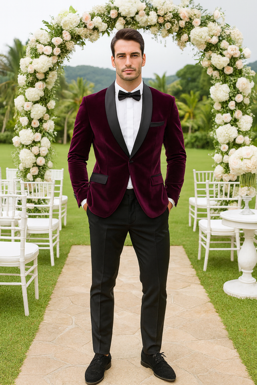 Purple Velvet Tuxedo Jacket with Shawl Lapel – Slim Fit