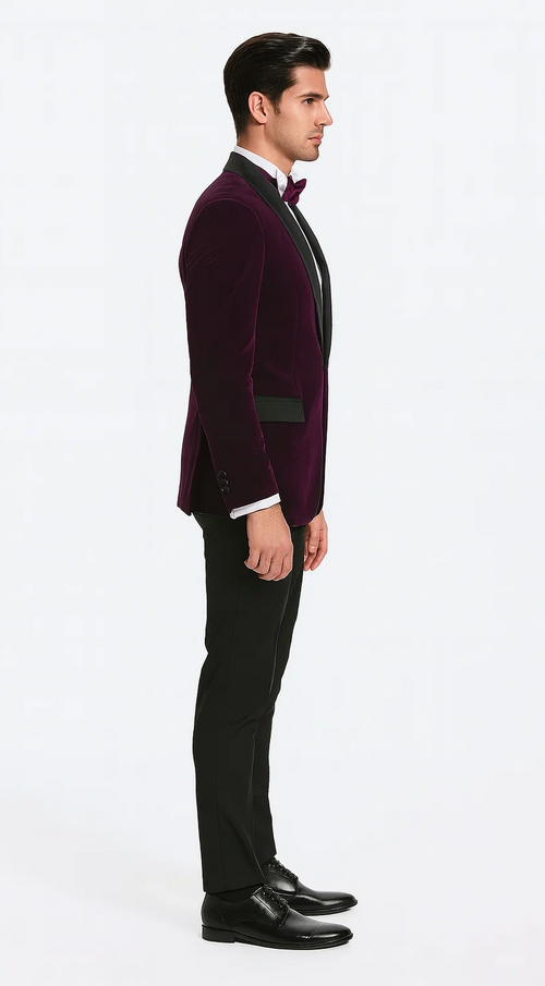Purple Velvet Tuxedo Jacket with Shawl Lapel – Slim Fit