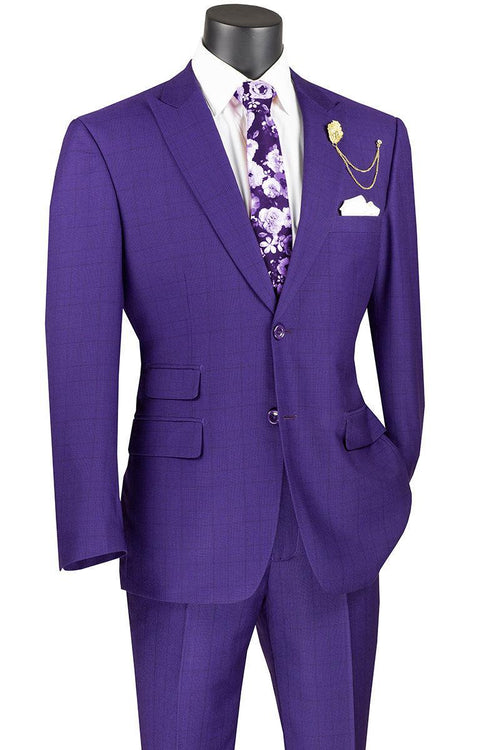 Purple Windowpane 2 Piece Modern Fit Suit by Vinci