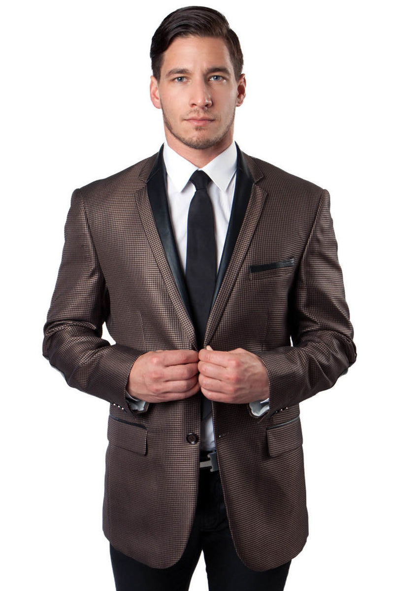 Men's Houndstooth Tuxedo Blazer in Brown – SuitUSA