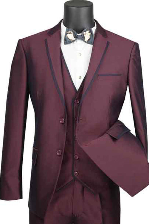 Mens Ultra Slim Fit Vested Textured Suit in Grey by Vinci