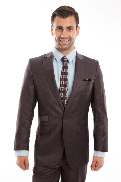 Men's Brown Sharkskin Slim Fit Suit with Ticket Pocket