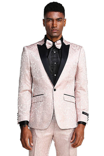 Paisley Wedding Tuxedo - Men's Slim Fit One Button in Blush Pink by Tazzio