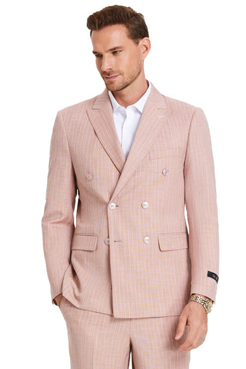 Men's Slim Fit Rose Pink Pastel Suit by Tazio Suits