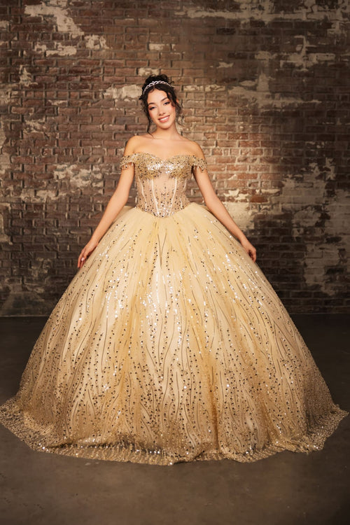 Quince Dress Sweetheart Sleeveless Sequin Ball Dance By Layla K Lk264 - CHAMPAGNE / 4 - Dress