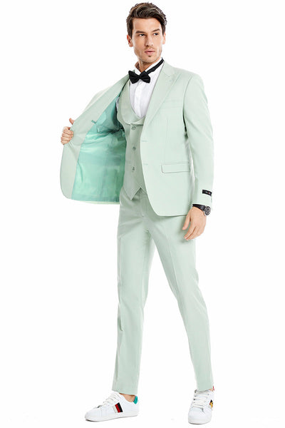 Men's Mint Green Vested Suit for Prom & Weddings