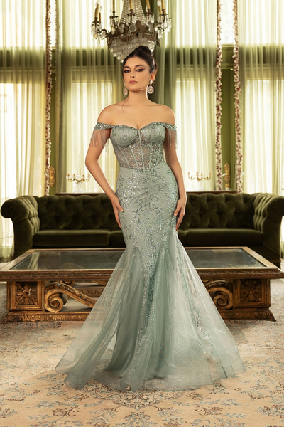 Red Carpet Dress Off Shoulder Mermaid Evening Gown By May Queen MQ2136-New Collection