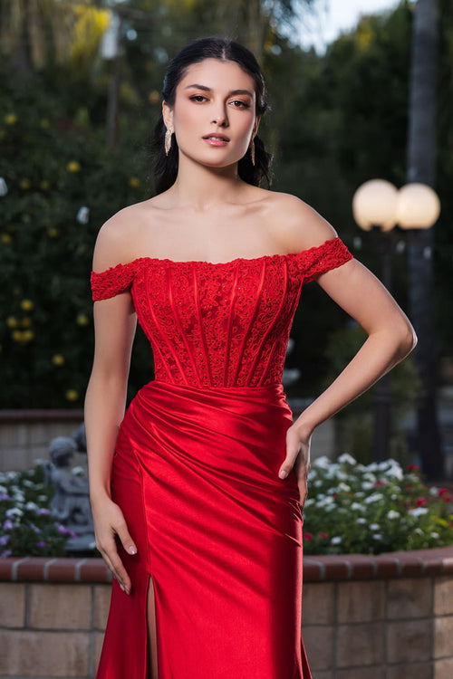 Red Carpet Dress Off Shoulder Sequin Formal Gown By May Queen MQ2146
