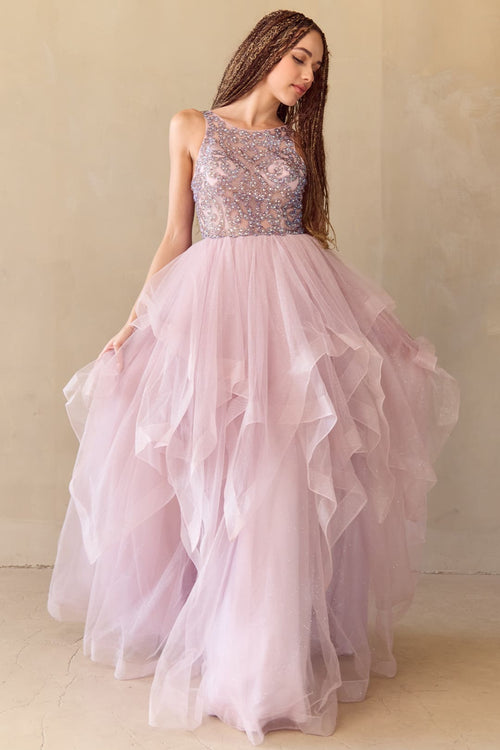 Red Carpet Dress Scoop Neck A-Line Prom Gown By Amelia Couture 5066