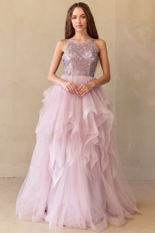 Red Carpet Dress Scoop Neck A-Line Prom Gown By Amelia Couture 5066