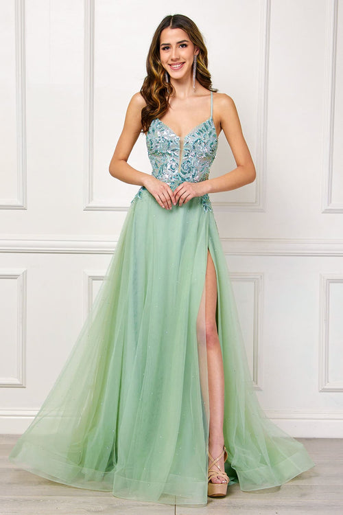 Red Carpet Dress Sleevelss High Slit A-Line Prom Gown By Amelia Couture TM1028