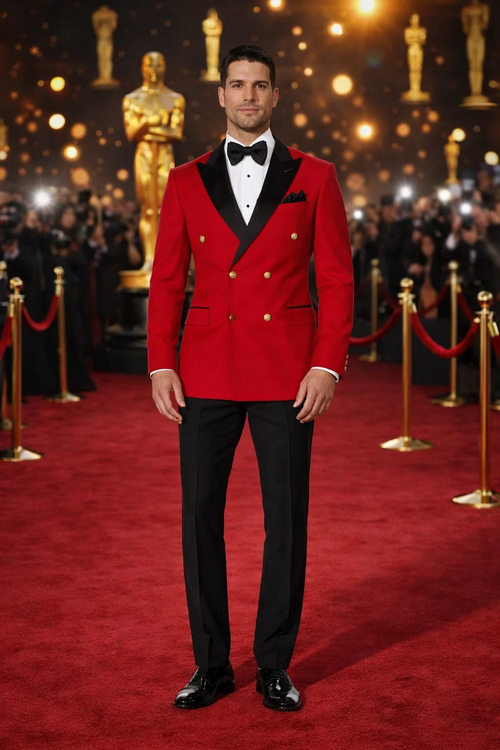 Red Double Breasted Tuxedo with Velvet Peak Lapel – Wedding & Prom