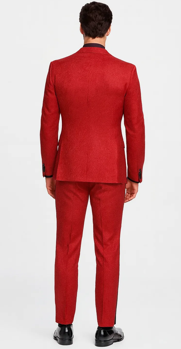 Red Paisley Slim Fit Tuxedo 3-Piece Set β Wedding & Prom