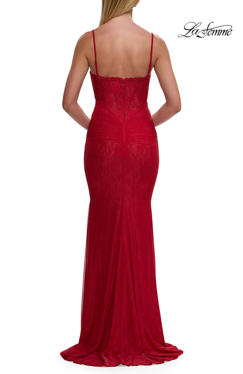 La Femme 33443 Fitted Lace Spaghetti Strap Gown
