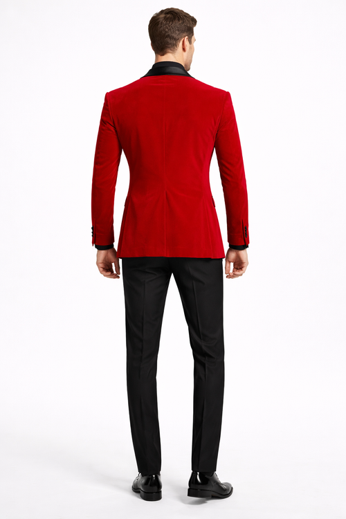 Red Prom Tuxedo Suit - Red Wedding Suit - Men's Slim Fit Shawl Lapel Velvet Wedding & Prom Tuxedo Jacket