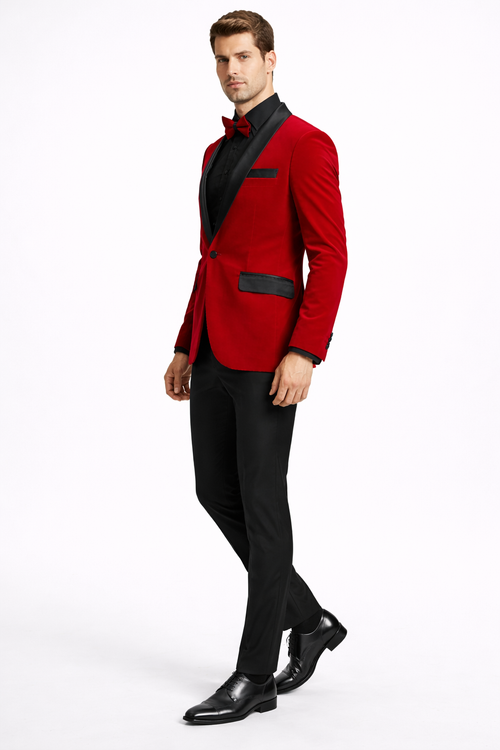 Red Prom Tuxedo Suit - Red Wedding Suit - Men's Slim Fit Shawl Lapel Velvet Wedding & Prom Tuxedo Jacket