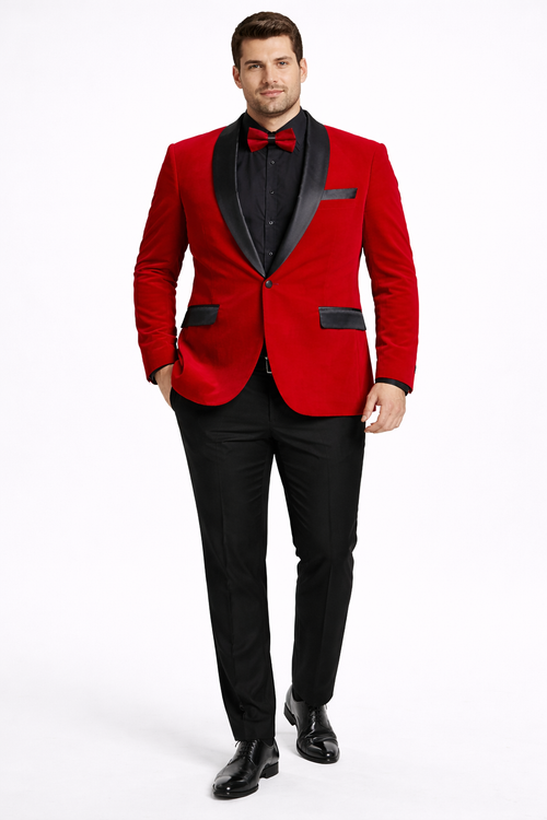 Red Prom Tuxedo Suit - Red Wedding Suit - Men's Slim Fit Shawl Lapel Velvet Wedding & Prom Tuxedo Jacket
