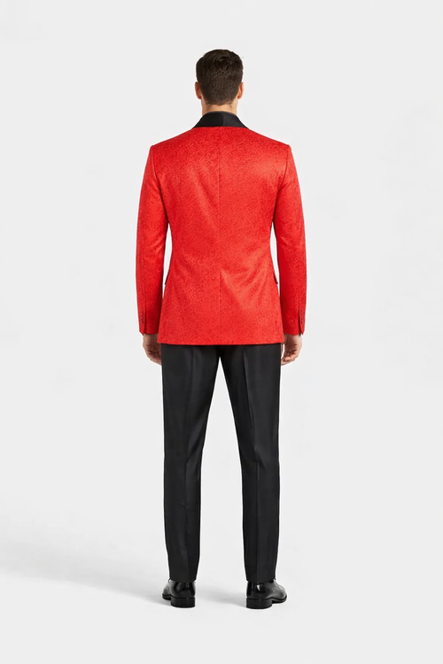 Red Prom Tuxedo Suit - Red Wedding Suit - Men's Slim Fit Vested Paisley Wedding Tuxedo