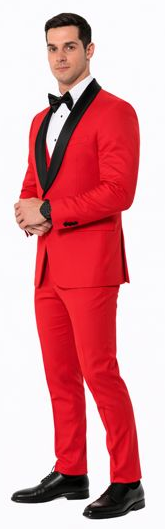 Red Slim Fit Tuxedo with Large Black Shawl Lapel β 3 Piece Wedding & Prom Set