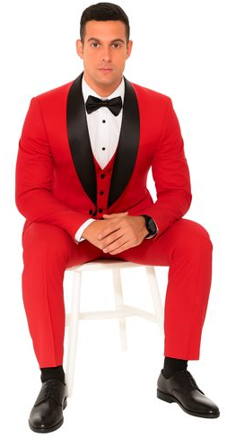 Red Slim Fit Tuxedo with Large Black Shawl Lapel β 3 Piece Wedding & Prom Set
