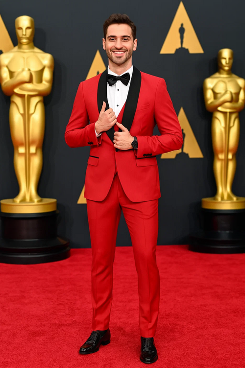 Red Slim Fit Tuxedo with Large Black Shawl Lapel β 3 Piece Wedding & Prom Set