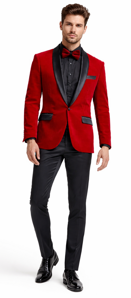 Red Velvet Tuxedo Jacket with Shawl Lapel β Slim Fit