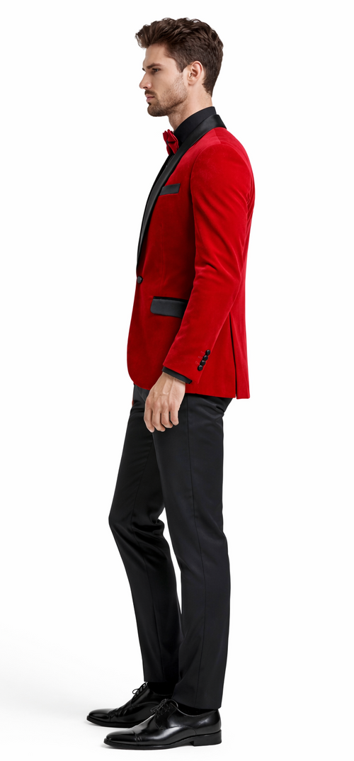 Red Velvet Tuxedo Jacket with Shawl Lapel β Slim Fit