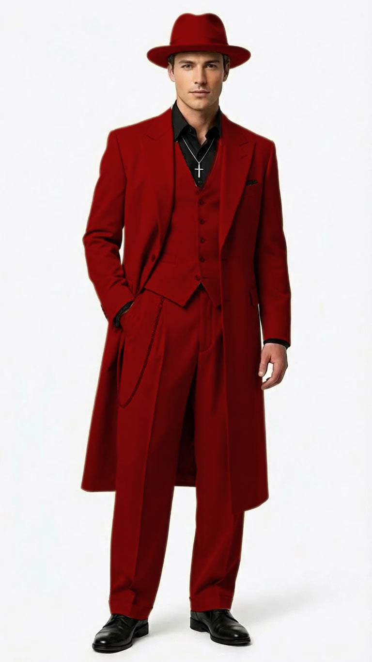 Men’s 1920s Red Zoot Suit – Long Mafia Gangster Three-Piece Vintage Outfit Zuit Pachuco Style – SuitUSA