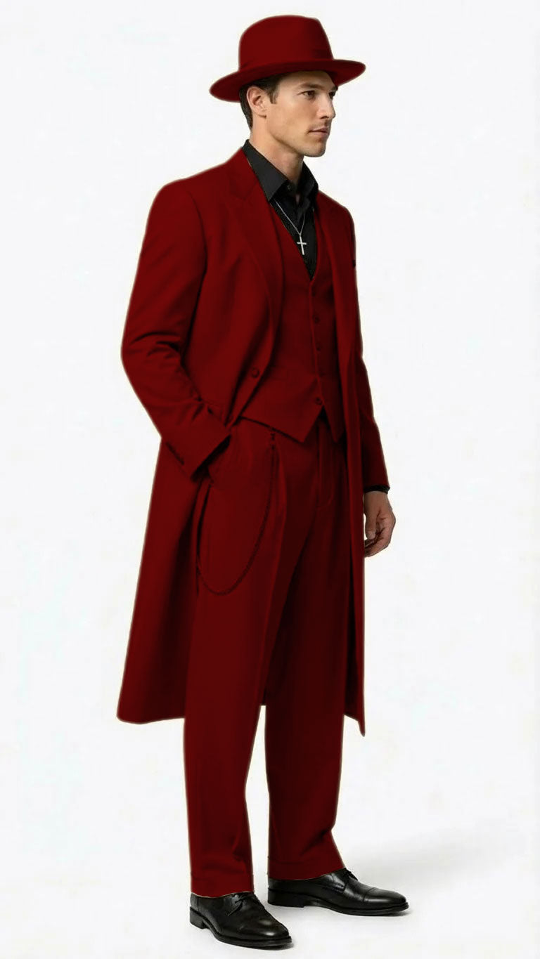 Men’s 1920s Red Zoot Suit – Long Mafia Gangster Three-Piece Vintage Outfit Zuit Pachuco Style