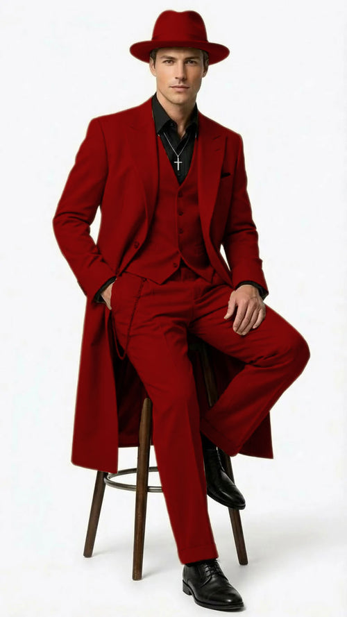 Men’s 1920s Red Zoot Suit – Long Mafia Gangster Three-Piece Vintage Outfit Zuit Pachuco Style