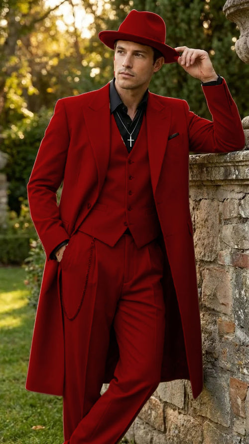 Men’s 1920s Red Zoot Suit – Long Mafia Gangster Three-Piece Vintage Outfit Zuit Pachuco Style