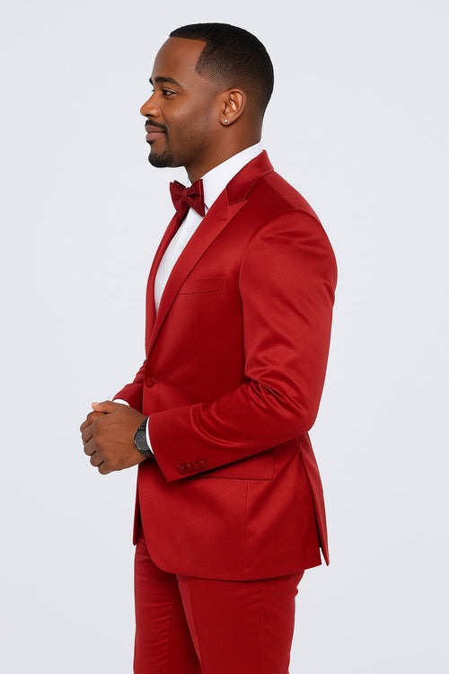 Burgundy Satin Tuxedo Set - 4-Piece Ensemble for Weddings & Proms by Tazzio