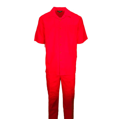 Mens Red Linen Shirt and Pants Casual Outfit Set