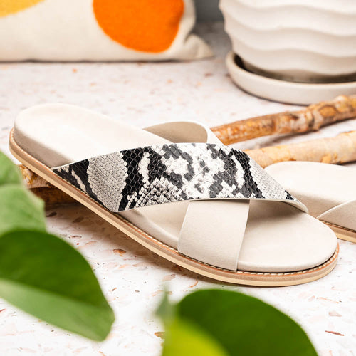 Zelli Rena Sueded Goatskin and Embossed Python Leather Slide