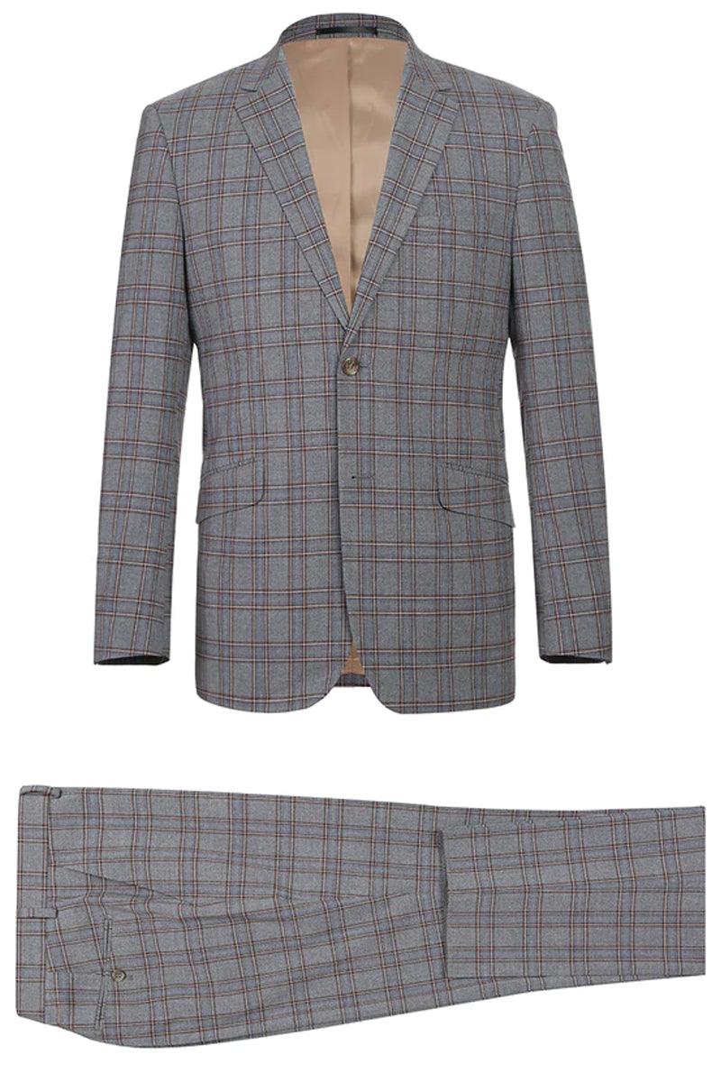 "Renoir Grey & Bronze Windowpane Two-Piece Slim-Fit Suit: Classy Sophistication" - USA Men's Outlet – SuitUSA